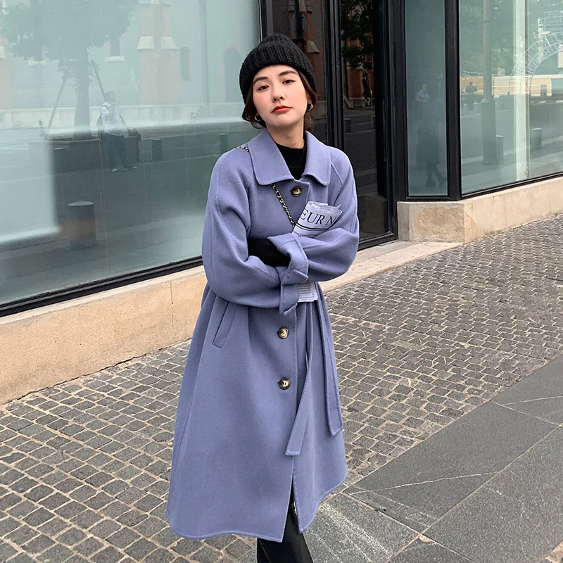 Ladies wool coat 100% pure wool woolen coat black blue belt cashmere coat women oversized loose women's clothing
Ladies wool coat 100% pure wool woolen coat black blue belt cashmere coat women oversized loose women's clothing