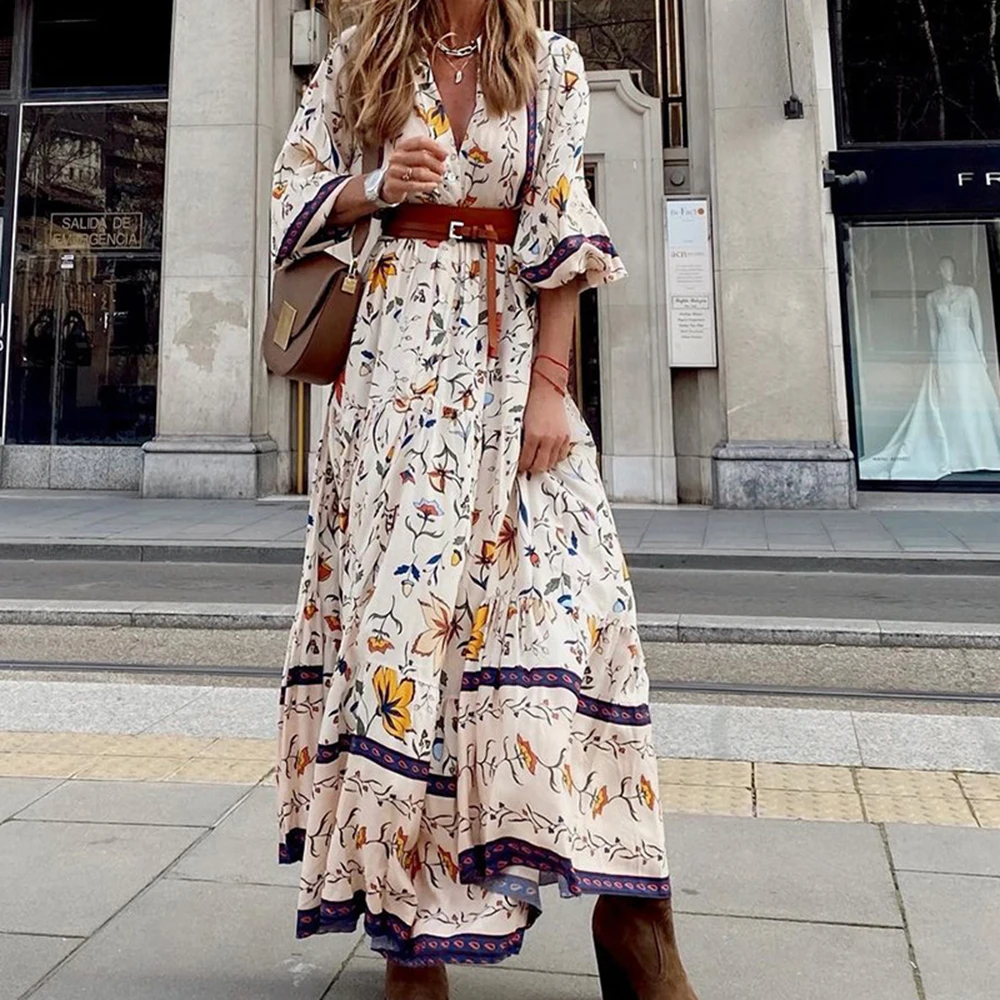 Women Bohemian Print V Neck Streetwear Dress Casual Summer Loose Long Sleeve Dress Vintage Female Slim Maxi Party Dress Vestidos
Women Bohemian Print V Neck Streetwear Dress Casual Summer Loose Long Sleeve Dress Vintage Female Slim Maxi Party Dress Vestidos