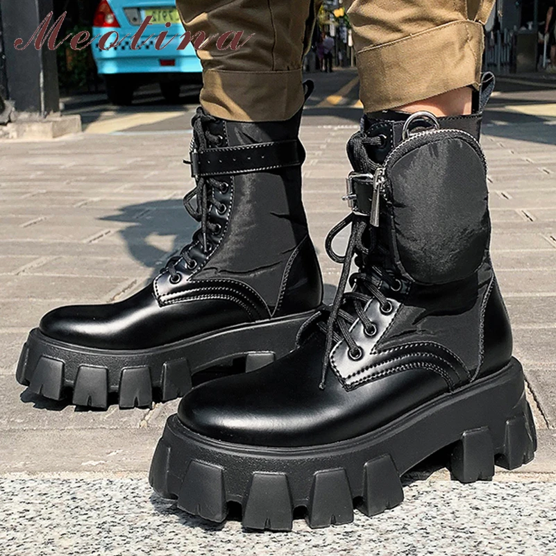 Meotina Women Genuine Leather Round Toe Thick High Heel Boots Platform Lace-up Ankle Boot Without Fur Lady Shoes Autumn Winter
Meotina Women Genuine Leather Round Toe Thick High Heel Boots Platform Lace-up Ankle Boot Without Fur Lady Shoes Autumn Winter