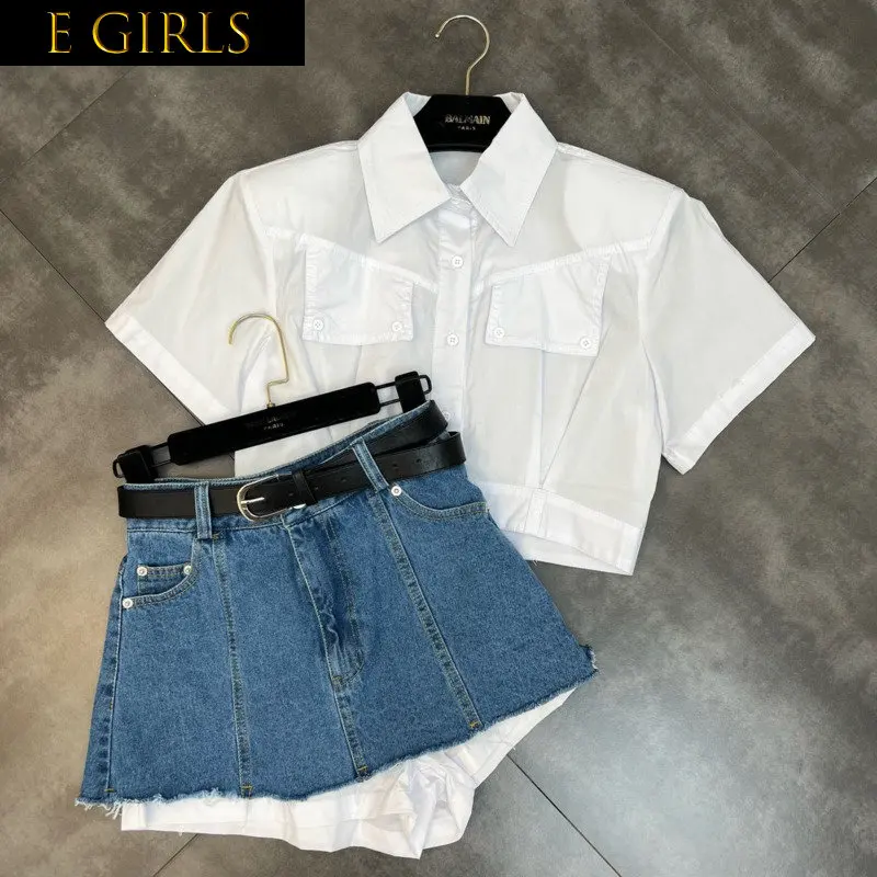 J GIRLS 2022 Summer New Arrivals Short Sleeve White Shirt Fake Two Pieces Denim Skirt Belt Two Piece Sets Women Outfits GF685
J GIRLS 2022 Summer New Arrivals Short Sleeve White Shirt Fake Two Pieces Denim Skirt Belt Two Piece Sets Women Outfits GF685