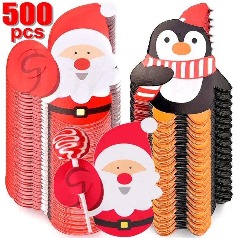 

Christmas Lollipop Paper Cards Santa Claus Penguin Snowman Candy Holder Festival Kids Birthday Party Supplies Wrapped Decoration