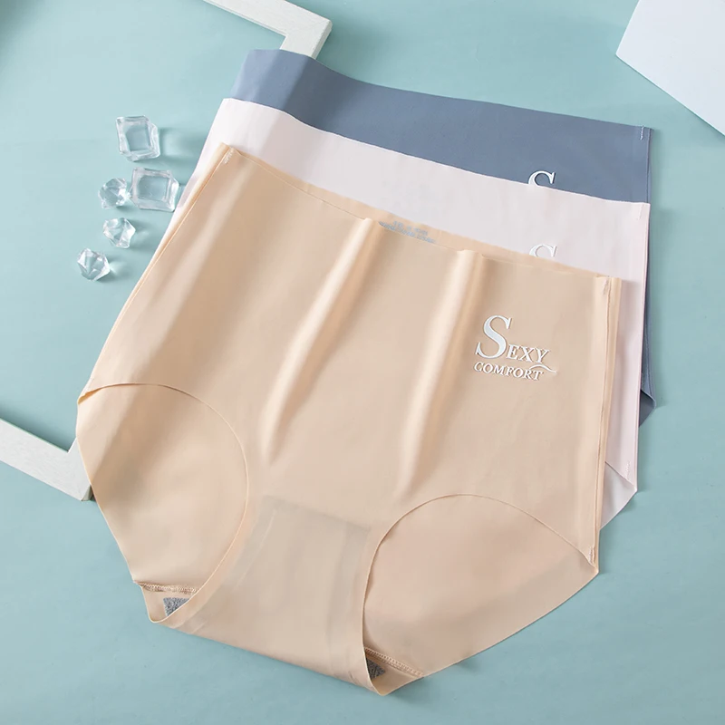 

1Pcs/Set Seamless Ice Silk Panties For Women Intimate Comfort Briefs Large Size Mid-waist M-XL Multiple Color Options Lingerie