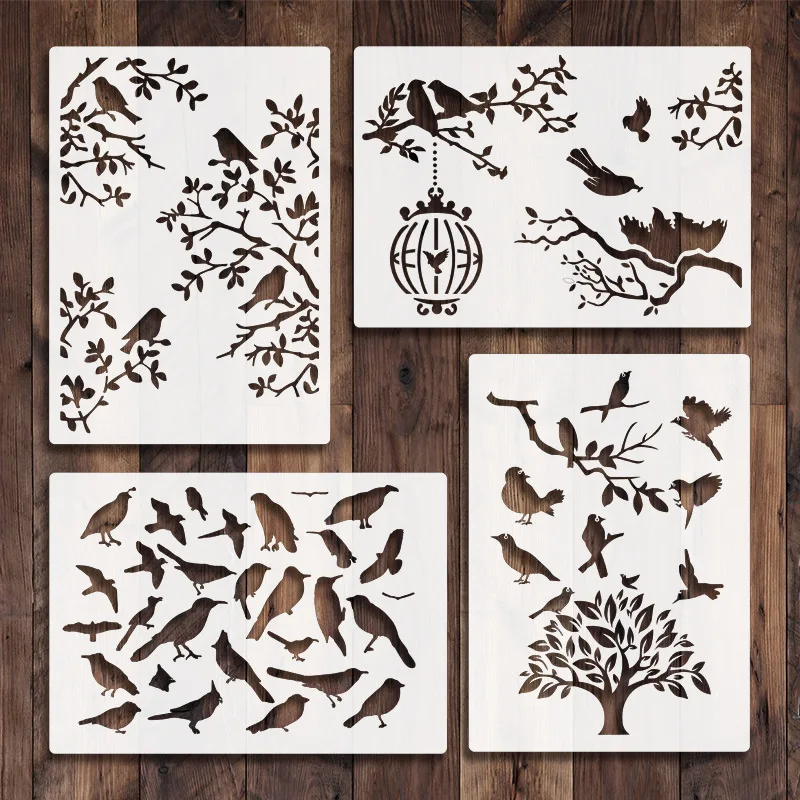 4Pcs/Lot A4 Birds Tree Leaves DIY Layering Stencils Wall Painting Scrapbook Coloring Embossing Album Decorative Template 
4Pcs/Lot A4 Birds Tree Leaves DIY Layering Stencils Wall Painting Scrapbook Coloring Embossing Album Decorative Template