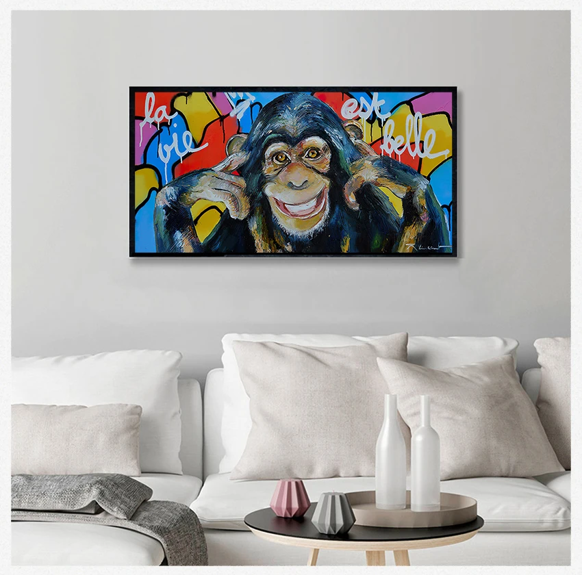 

Posters and Prints Abstract Animal Wall Art Picture for Living Room Decor Street Graffiti Art Canvas Painting Funny Smile Monkey