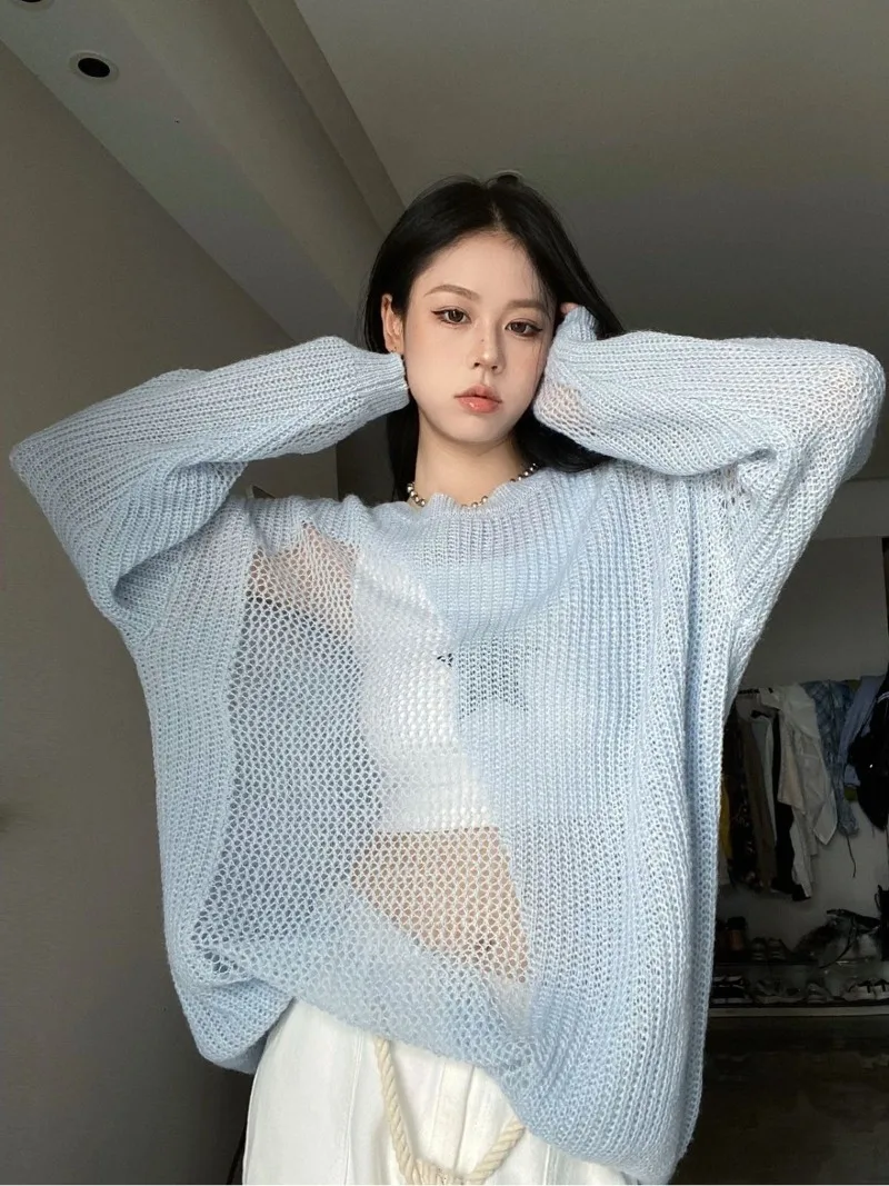 Spring O-Neck Hollow Out Y2K Sweater Women Long Sleeve Knitted Tops Pullovers Hole Blue Sueter Mujer High Street Fashion Korean
Spring O-Neck Hollow Out Y2K Sweater Women Long Sleeve Knitted Tops Pullovers Hole Blue Sueter Mujer High Street Fashion Korean