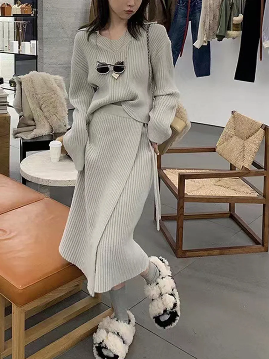Women Sweaters Dress Sets Solid Pullover + Mid-calf Skirts 2 Pieces Sets 2023 New Autumn Winter Elegant Knitted Dress
Women Sweaters Dress Sets Solid Pullover + Mid-calf Skirts 2 Pieces Sets 2023 New Autumn Winter Elegant Knitted Dress