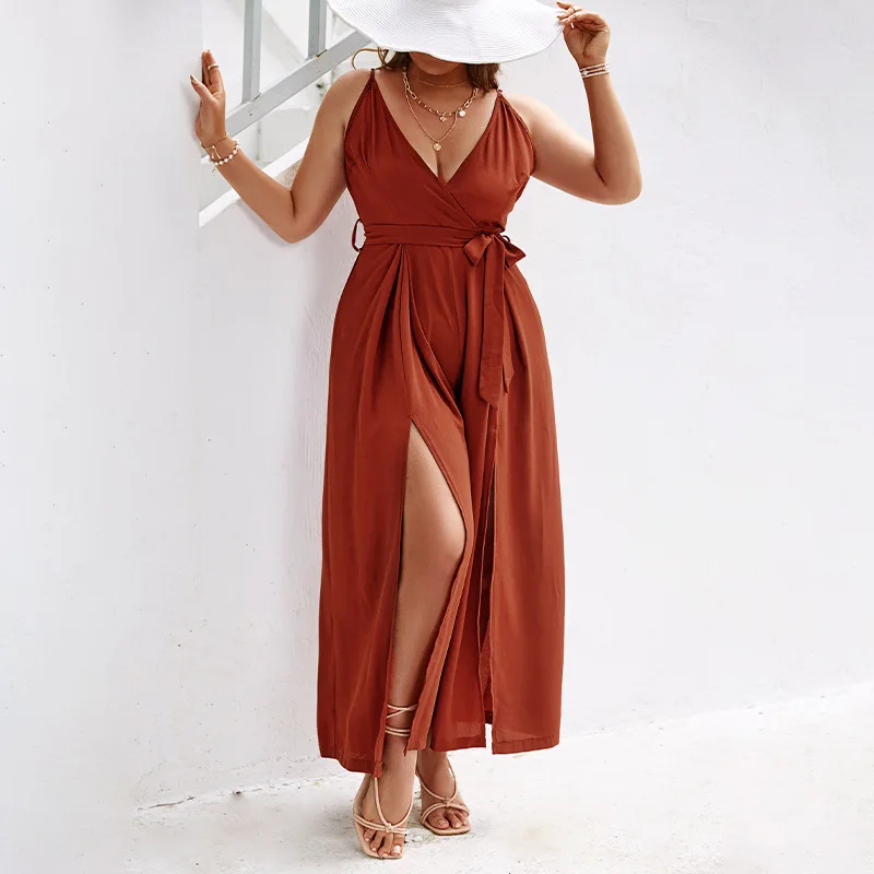 2022 Summer New Casual V Neck Women Dress Bohemian Camisole Type Slit Long Rompers Robe Femme Fashion Maxi Jumpsuits XL-4XL
2022 Summer New Casual V Neck Women Dress Bohemian Camisole Type Slit Long Rompers Robe Femme Fashion Maxi Jumpsuits XL-4XL
