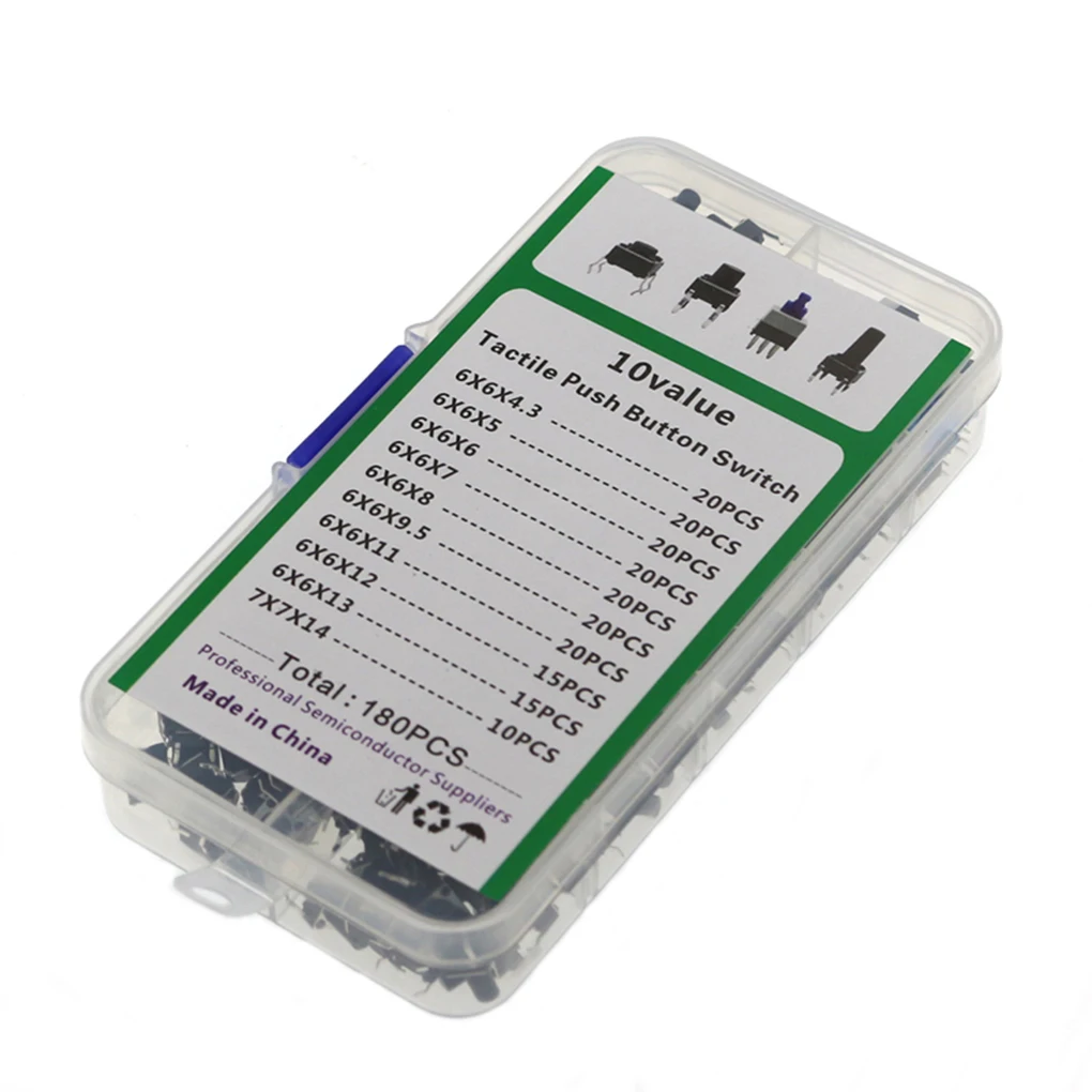 180 Pcs 6x6mm Micro Push Switch Touch Button Kit Mini Tactile Pushbutton Toggle Pcb Momentary 4 pin Push-button Set for Arduino
180 Pcs 6x6mm Micro Push Switch Touch Button Kit Mini Tactile Pushbutton Toggle Pcb Momentary 4 pin Push-button Set for Arduino