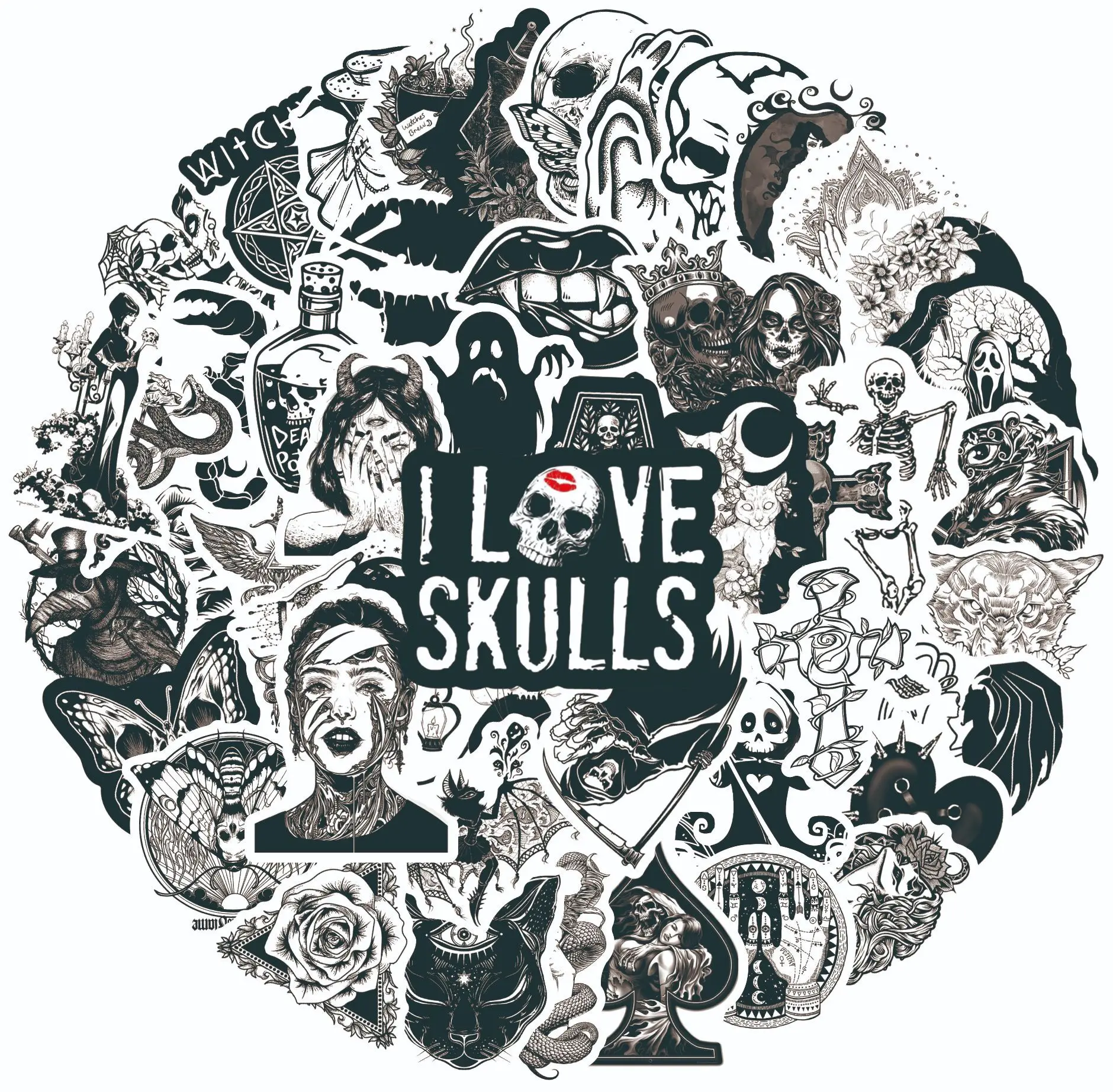 10/30/50Pcs Black And White Punk Style Gothic Graffiti Stickers Skull DIY Trolley Case Notebook Skateboard Waterproof Sticker
10/30/50Pcs Black And White Punk Style Gothic Graffiti Stickers Skull DIY Trolley Case Notebook Skateboard Waterproof Sticker