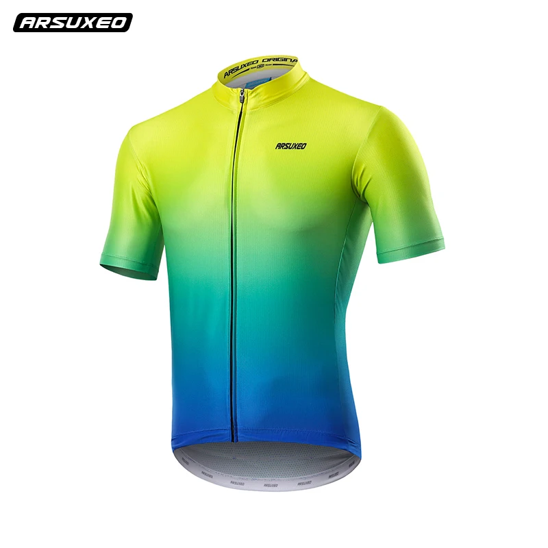 

Arsuxeo Breathable Men Cycling Jersey Spring Summer Bike Top Road Team Bicycle Jersey Anti-slip Silicon Hem Multi Colors