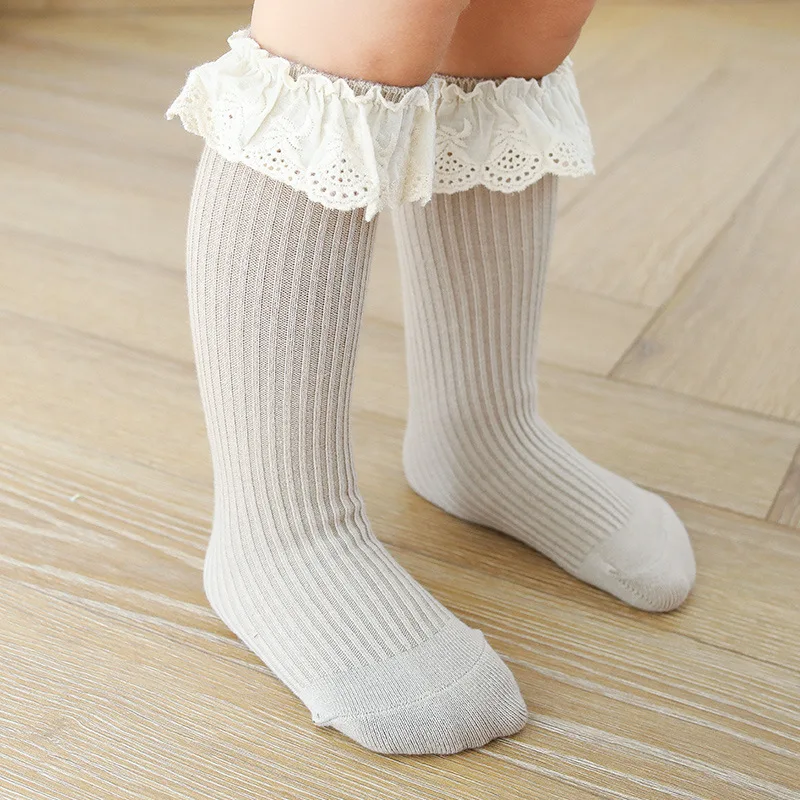 

Children Baby Girls Socks Leg Warmer Lace Ruffle Knee High Socks Spring Autumn Cotton Socks For Kids Elastic Toddler Socks 0-8Y