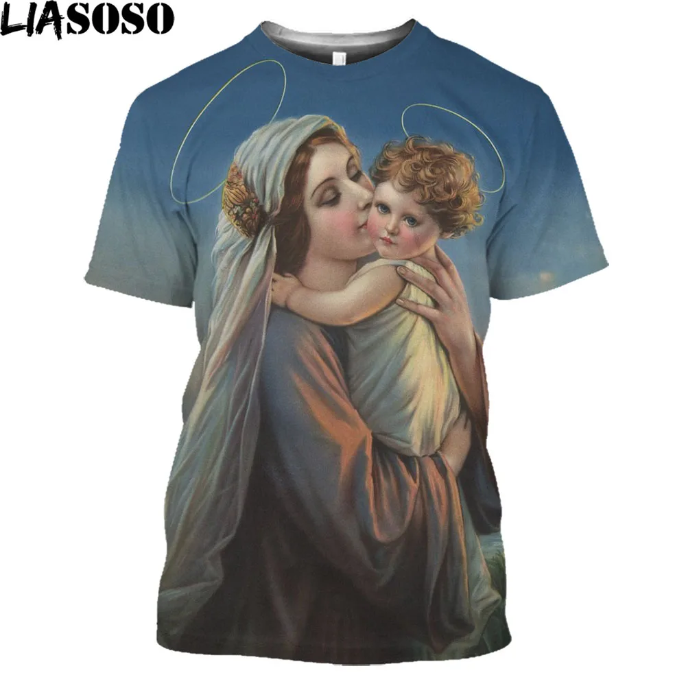 

Kaus Gambar Cetak 3D Guadalupe Perawan Maria Katolik Atasan Pakaian Gaya Harajuku Lengan Pendek Mewah Trendi Leher-o Musim Panas