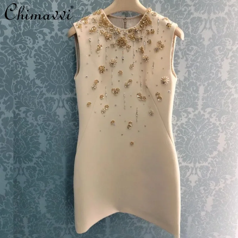2022 Summer Ladies Fashion Elegant Sleeveless Above Knee Dress Women's Simple Slim Waist O-neck Diamond Embroidered Beaded Dress
2022 Summer Ladies Fashion Elegant Sleeveless Above Knee Dress Women's Simple Slim Waist O-neck Diamond Embroidered Beaded Dress