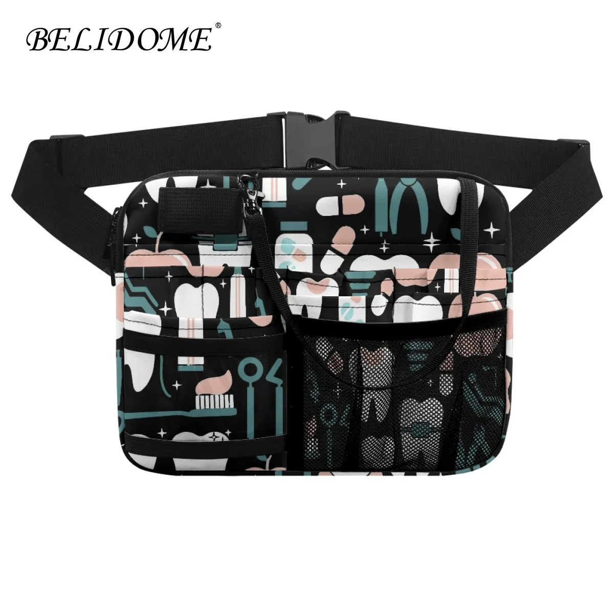 

BELIDOME Multi-Pocket Medical Pouch Nurse Teeth Cartoon Printing Women Waist Bag Fanny Pack for Physician Assistants Pharmacists