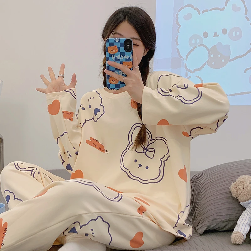 Korean Women Pajamas Sets Clothes Autumn Long Sleeve Sleepwear Girls'Pajama Mujer Cartoon Bear Print Pijama Femme Cotton
Korean Women Pajamas Sets Clothes Autumn Long Sleeve Sleepwear Girls'Pajama Mujer Cartoon Bear Print Pijama Femme Cotton