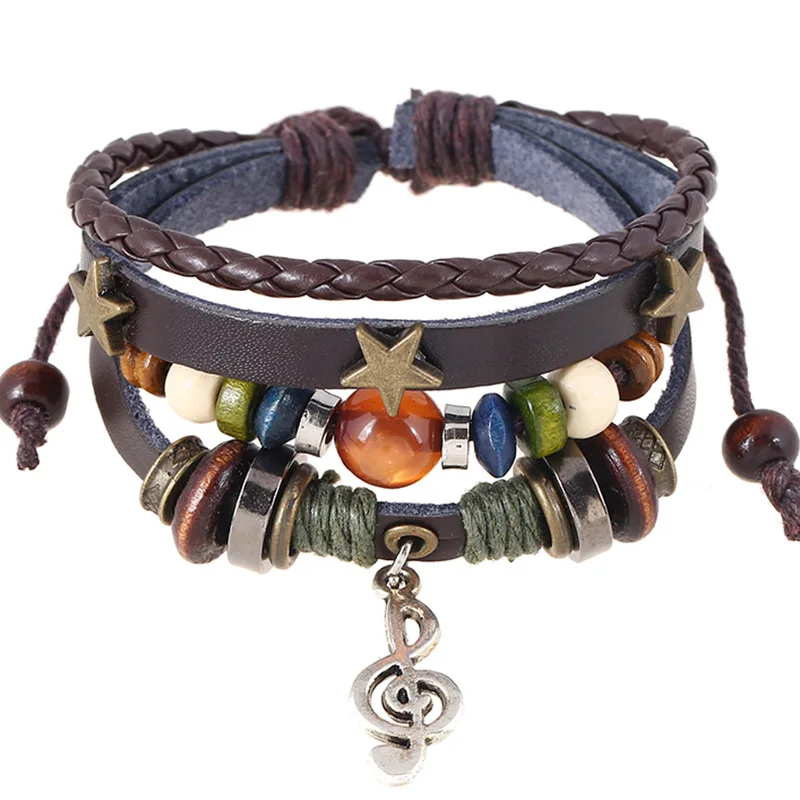 Beaded Leather Retro Punk Handmade Male Charm Bracelet with Alloy Notes Cowhine Bracelet for Women Jewelry Accessories Gift
Beaded Leather Retro Punk Handmade Male Charm Bracelet with Alloy Notes Cowhine Bracelet for Women Jewelry Accessories Gift