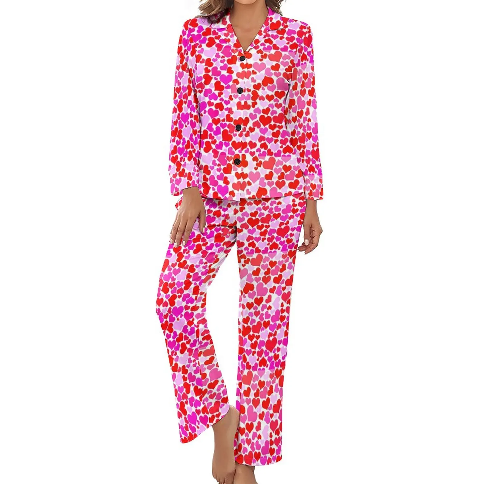 Valentine Hearts Pajamas Woman Red and Fuchsia Lovely Home Suit Spring Long Sleeve 2 Pieces Bedroom V Neck Custom Pajama Sets
Valentine Hearts Pajamas Woman Red and Fuchsia Lovely Home Suit Spring Long Sleeve 2 Pieces Bedroom V Neck Custom Pajama Sets
