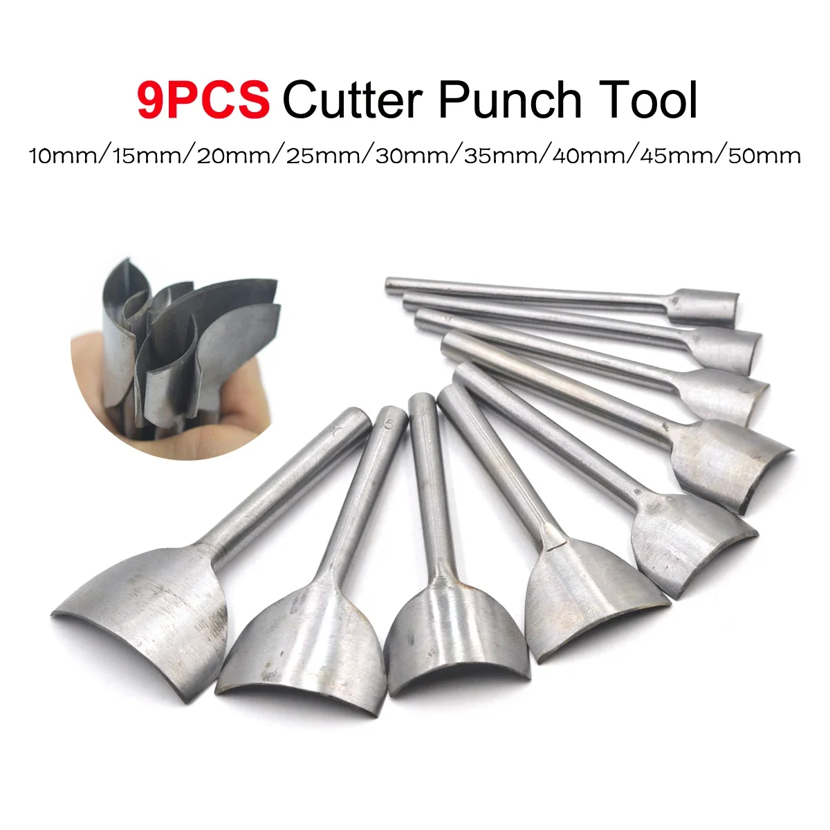 

9Pcs Quarter Circle Cutter Punch Leather Handmade Craft Arc-shaped Tool for Belt Strap 10mm-50mm