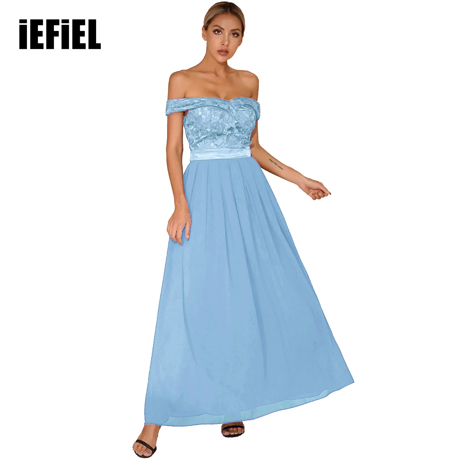 Women Lace Chiffon Bridesmaid Formal Dresses Long Evening Gown V-Neck Off Shoulder Built-in Chest Pads
Women Lace Chiffon Bridesmaid Formal Dresses Long Evening Gown V-Neck Off Shoulder Built-in Chest Pads