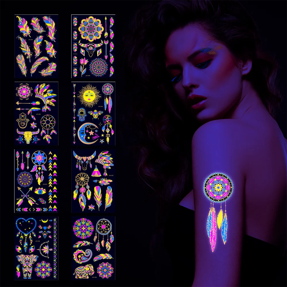 Halloween Fluorescent Face Tattoo Sticker Bronzing Temporary Tattoo Glow in the Dark Face Sticker for Festival Party Makeup
Halloween Fluorescent Face Tattoo Sticker Bronzing Temporary Tattoo Glow in the Dark Face Sticker for Festival Party Makeup