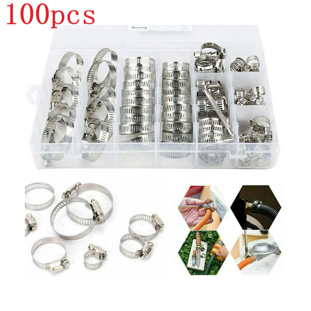 100 Pcs 8-44mm Assorted Hose Clamp Kit Stainless Steel Hose Clamp For Automobile Pipes Water Pipes Hardware Cable Clamps
100 Pcs 8-44mm Assorted Hose Clamp Kit Stainless Steel Hose Clamp For Automobile Pipes Water Pipes Hardware Cable Clamps