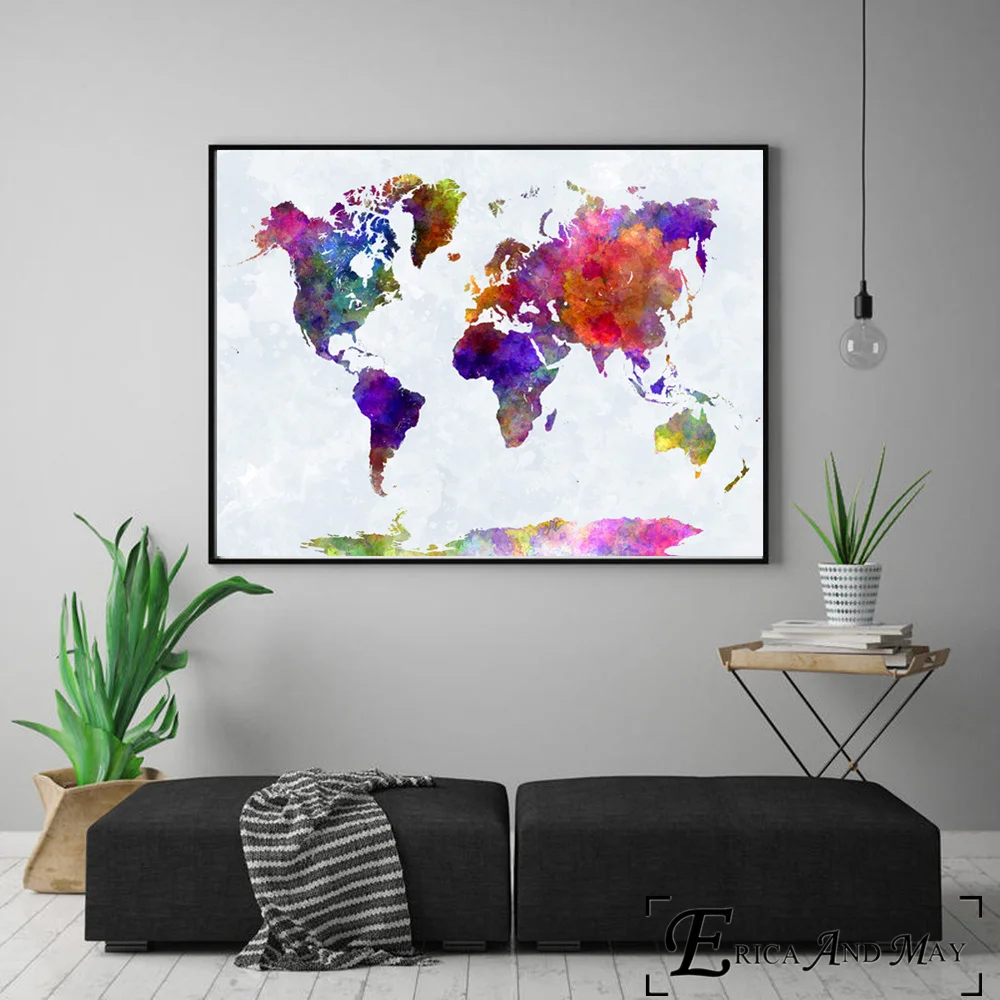 

Карта мира, акварель, ВИНТАЖНЫЙ ПЛАКАТ, принты, картина маслом на холсте, Настенная картина, картины для гостиной, украшение без рамки