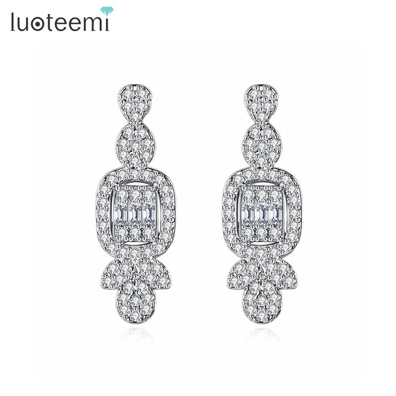 

LUOTEEMI Vintage Delicate CZ Drop Earrings Women 2023 New Tiny CZ Simple Square Cubic Zircon Girl Dialy Waer Flower Earring Gift