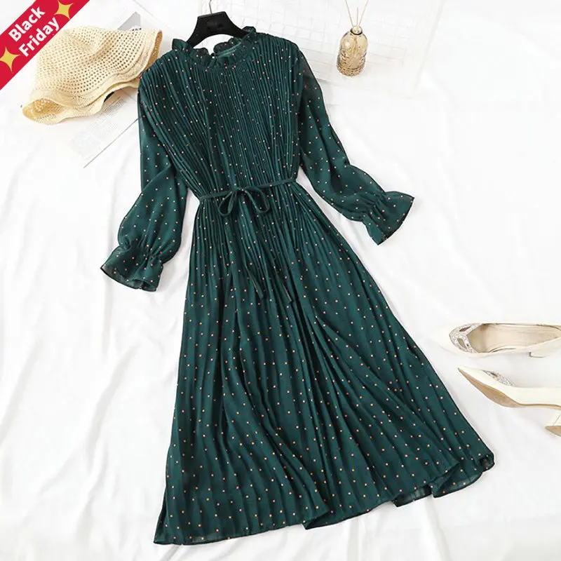 Ladies Dress New Elegant Chiffon Polka Dot Dress Women Casual Flared Sleeves Office Print Waist A Line Sweet Dress 2023
Ladies Dress New Elegant Chiffon Polka Dot Dress Women Casual Flared Sleeves Office Print Waist A Line Sweet Dress 2023