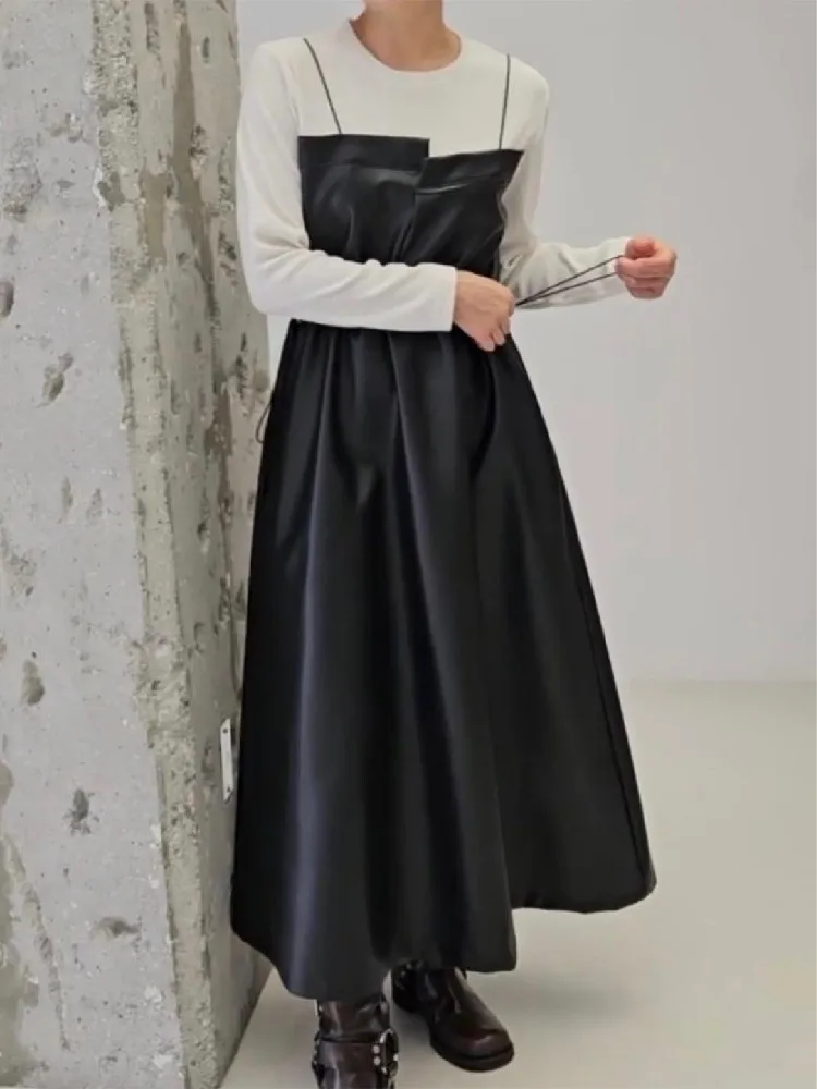Autumn Winter Fake Two Piece Patchwork Pu Dresses for Women Korean Style Full Sleeve Drawstring Casual Faux Leather Dress
Autumn Winter Fake Two Piece Patchwork Pu Dresses for Women Korean Style Full Sleeve Drawstring Casual Faux Leather Dress