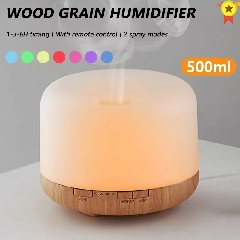 New 500ml Wood Essential Oil Diffuser Ultrasonic USB Air Humidifier With 7 Color LED Lights Remote Control Office Home Difusor
New 500ml Wood Essential Oil Diffuser Ultrasonic USB Air Humidifier With 7 Color LED Lights Remote Control Office Home Difusor