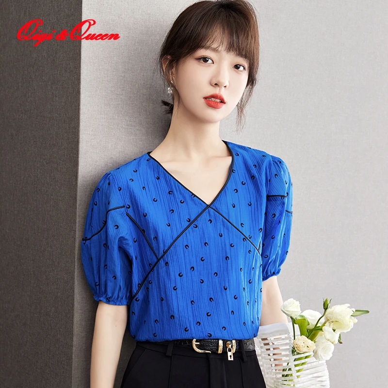 Qiqi&queen 2023 Summer Office V-Neck Blouses Womens Loose Short Sleeve Casual Shirts Vintage Tops Elegant Chiffon Blouse Blusas
Qiqi&queen 2023 Summer Office V-Neck Blouses Womens Loose Short Sleeve Casual Shirts Vintage Tops Elegant Chiffon Blouse Blusas