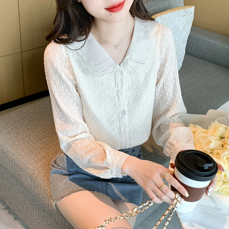 Lace blouse spring clothes 2022 new chiffon Women Long Sleeve Blouset Doll collar 202d,320-11
Lace blouse spring clothes 2022 new chiffon Women Long Sleeve Blouset Doll collar 202d,320-11