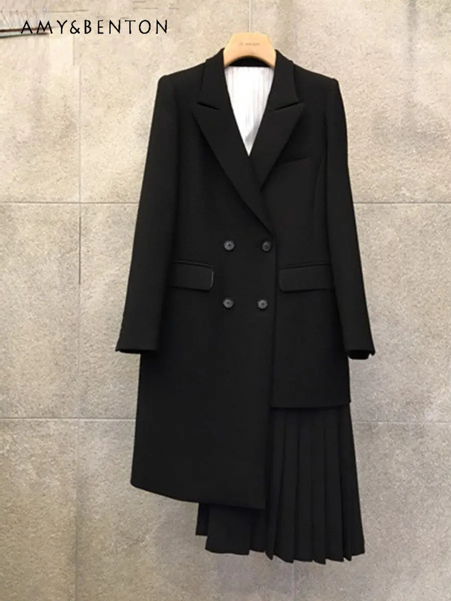 2023 Korean Style Loose Show Thin Black Small Suit Jacket Women's Mid-Length Fashion Elegant Stitching Pleated Coat Fashion
2023 Korean Style Loose Show Thin Black Small Suit Jacket Women's Mid-Length Fashion Elegant Stitching Pleated Coat Fashion