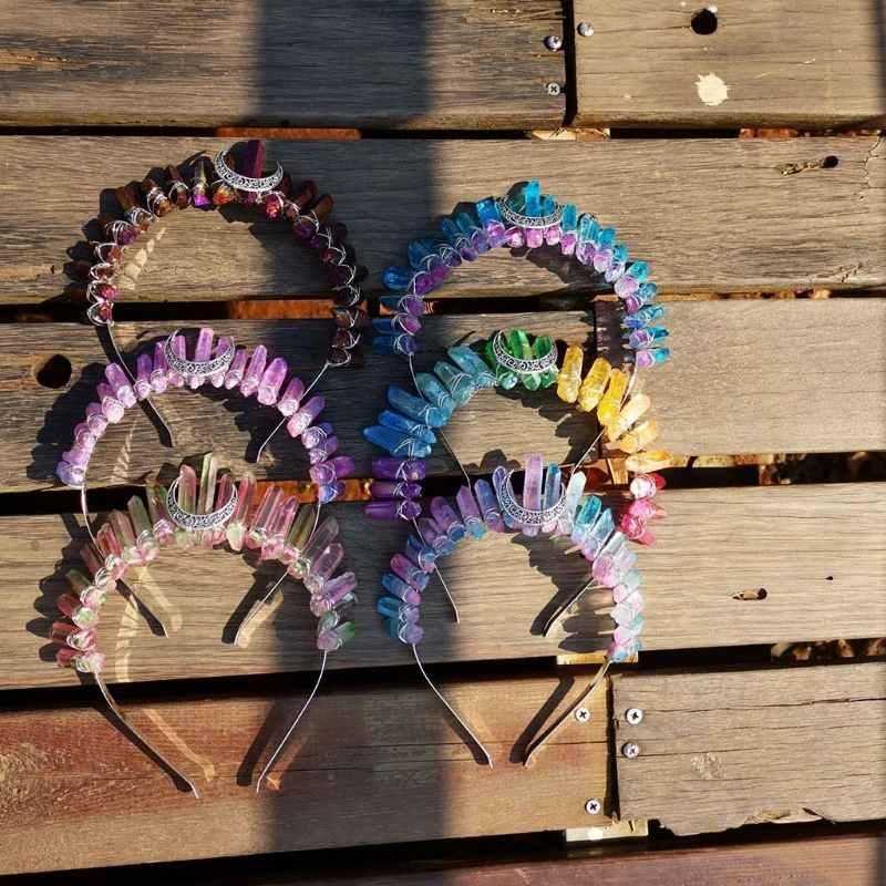 Romantic Colorful Jewelry Tiara Crown Rainbow Raw Quartz Crystal Headband Ethnic Antique Crescent Moon Metal Hair Hoop
Romantic Colorful Jewelry Tiara Crown Rainbow Raw Quartz Crystal Headband Ethnic Antique Crescent Moon Metal Hair Hoop