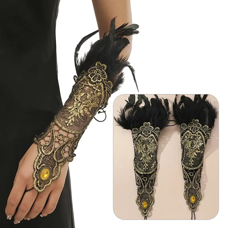 Gothic Feather Gold Lace Long Glove Bracelet Women Party Sexy Fingerless Gloves Exaggerated Lace Fishnet Gloves Accessories
Gothic Feather Gold Lace Long Glove Bracelet Women Party Sexy Fingerless Gloves Exaggerated Lace Fishnet Gloves Accessories