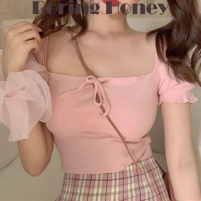 Boring Honey Summer Clothes For Women Fashion Knitted Base Shirt Crop Tops Blouses Women Short Sleeve Bowknot Tank Tops T-Shirt
Boring Honey Summer Clothes For Women Fashion Knitted Base Shirt Crop Tops Blouses Women Short Sleeve Bowknot Tank Tops T-Shirt
