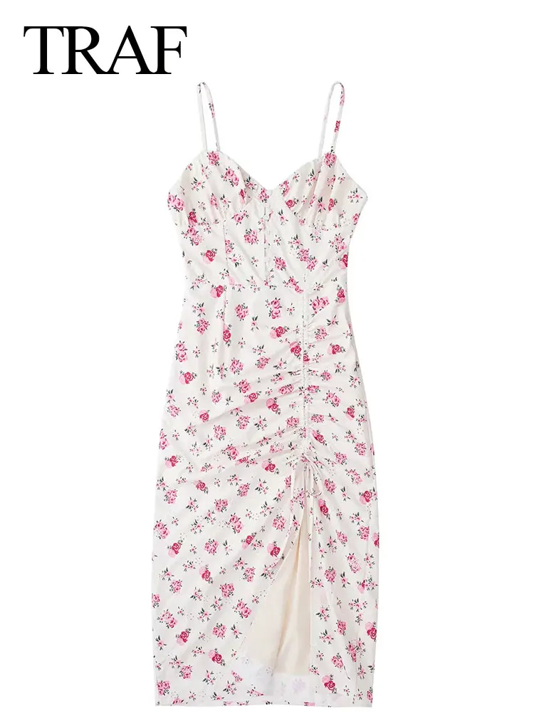 TRAF Elegant Print Floral Sling Dress Tube Top Backless Elastic Slim Sexy Asymmetric Drawstring Pleated Slit Long Dress Women 
TRAF Elegant Print Floral Sling Dress Tube Top Backless Elastic Slim Sexy Asymmetric Drawstring Pleated Slit Long Dress Women
