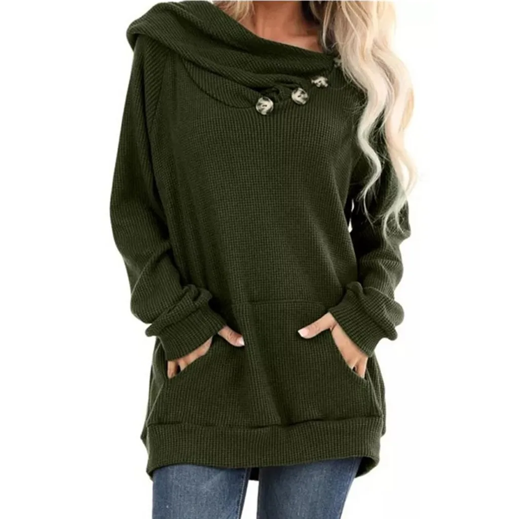 Women's Solid-Color Large Pocket Button Pleated Knit Hooded Long Sleeve Top
Women's Solid-Color Large Pocket Button Pleated Knit Hooded Long Sleeve Top