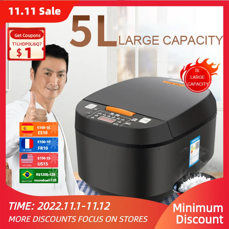 5L High-capacity Electric Rice Cookers Timed Electric Rice Cooker Intelligent Reservation Household Multifunctional Food Heater
5L High-capacity Electric Rice Cookers Timed Electric Rice Cooker Intelligent Reservation Household Multifunctional Food Heater