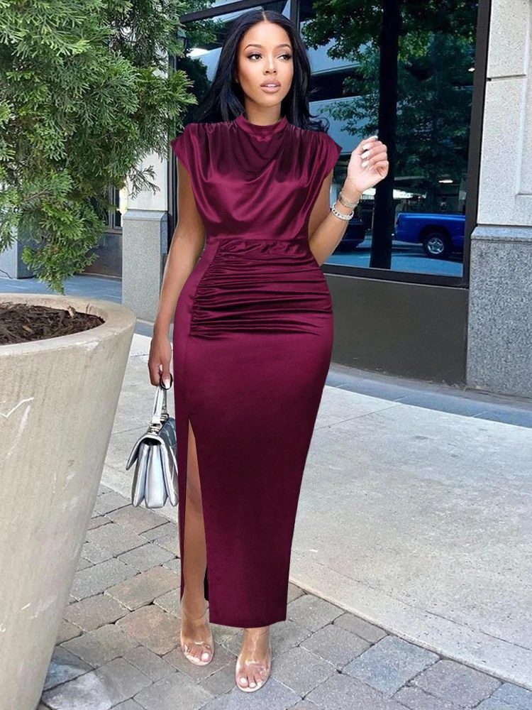 Women Dress Pleated Long Wine Red Elegant Slit High Collar Slim Fit Sleeveless Maxi Robes Female Shiny Gowns Party 2022 Spring
Women Dress Pleated Long Wine Red Elegant Slit High Collar Slim Fit Sleeveless Maxi Robes Female Shiny Gowns Party 2022 Spring