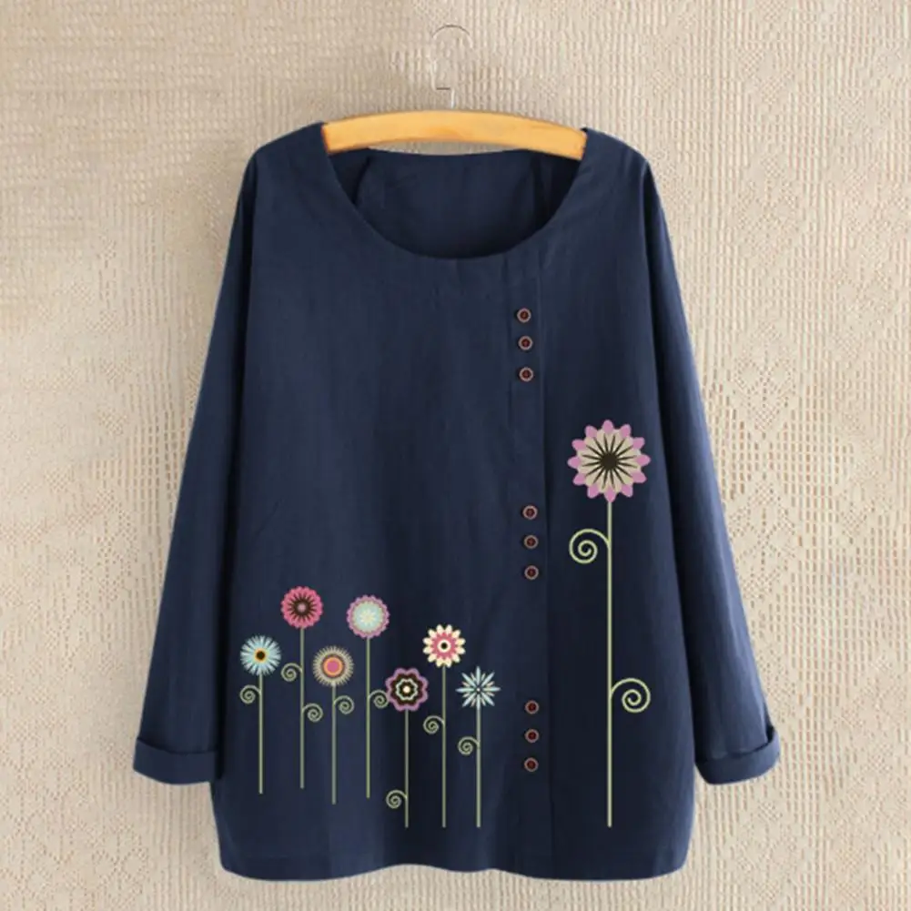 Trendy Blouse Shirt O-Neck Comfy Women Blouse Elegant Flower Print Buttons Decor Shirt Top
Trendy Blouse Shirt O-Neck Comfy Women Blouse Elegant Flower Print Buttons Decor Shirt Top