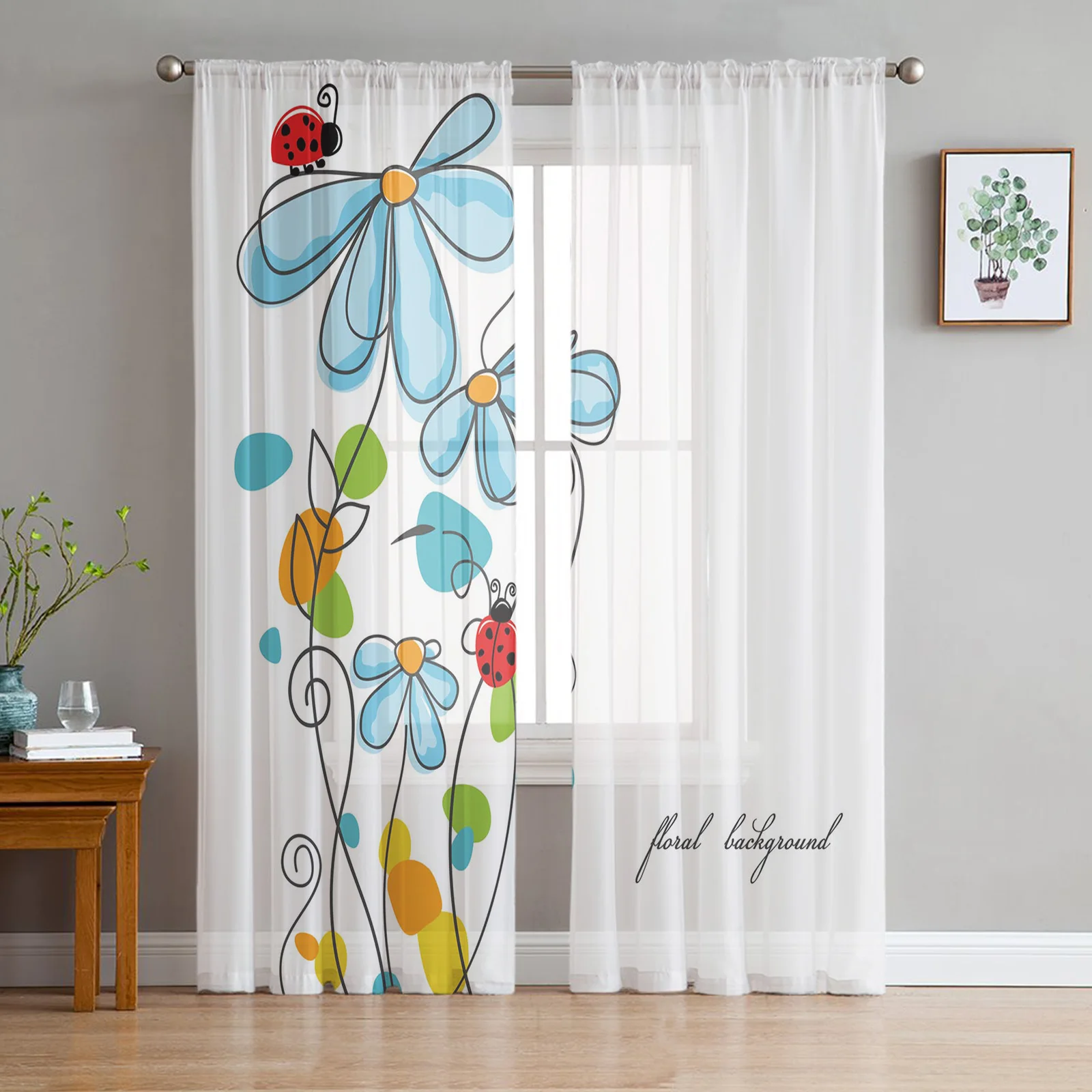 Blue Flowers Ladybug Printed Curtains Drape Sheer Tulle Home Decoration Living Room Bedroom Cortinas Chiffon Window Curtains
Blue Flowers Ladybug Printed Curtains Drape Sheer Tulle Home Decoration Living Room Bedroom Cortinas Chiffon Window Curtains