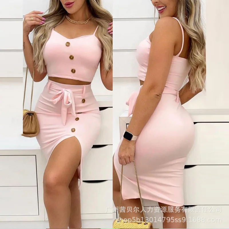 Women Solid Slim Set Women 2 Piece Set Summer Spaghetti Strap V-neck Backless Top Lace-up High Waist Slit Irregular Skirt Suit
Women Solid Slim Set Women 2 Piece Set Summer Spaghetti Strap V-neck Backless Top Lace-up High Waist Slit Irregular Skirt Suit