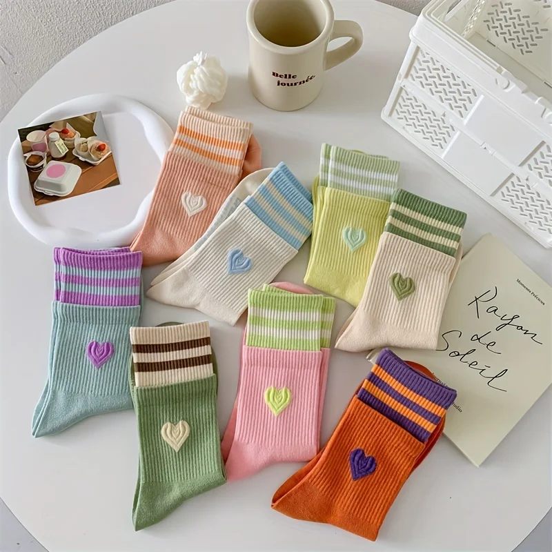 1 Pair of Women's Mid Length Stockings with Color Matching Heart Shaped Stripe Printed Comfortable Ribbed Mid Length Stockings
1 Pair of Women's Mid Length Stockings with Color Matching Heart Shaped Stripe Printed Comfortable Ribbed Mid Length Stockings