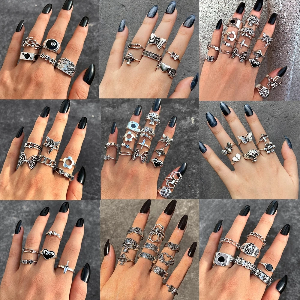 Vintage Silver Color Skull Heart Rings Set For Women Men Gothic Chain Retro Rings 2021 Trend Fashion Jewelry 
Vintage Silver Color Skull Heart Rings Set For Women Men Gothic Chain Retro Rings 2021 Trend Fashion Jewelry