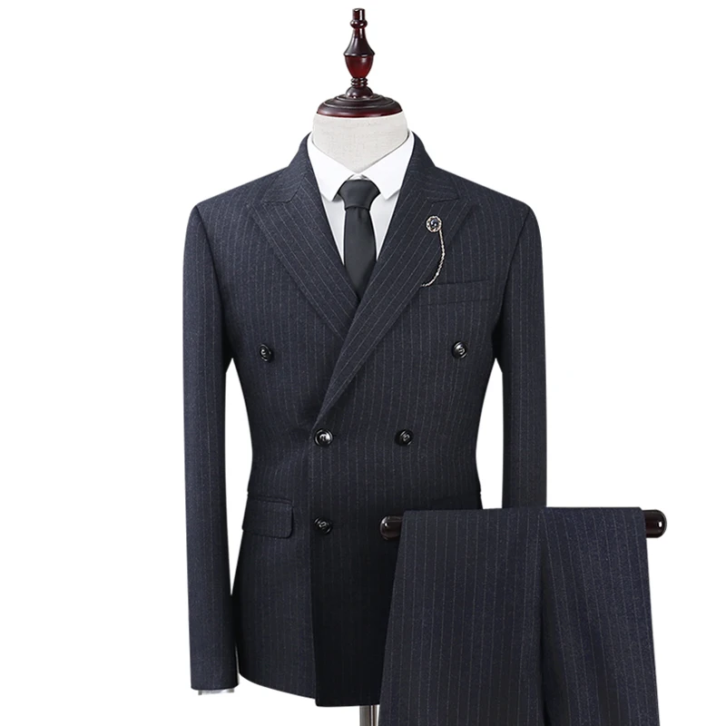 Men's suit three-piece suit slim vertical stripes double-breasted Korean groom's best man dress small suit wedding
Men's suit three-piece suit slim vertical stripes double-breasted Korean groom's best man dress small suit wedding