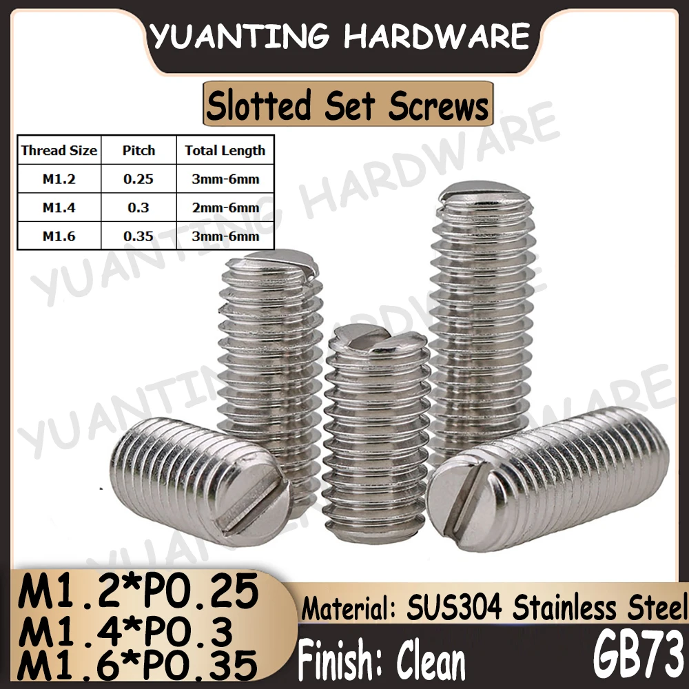 10Pcs M1.2 M1.4 M1.6 GB73 SUS304 Stainless Steel Slotted Set Screws with Flat Point Tiny Headless Screws Grub Screws
10Pcs M1.2 M1.4 M1.6 GB73 SUS304 Stainless Steel Slotted Set Screws with Flat Point Tiny Headless Screws Grub Screws