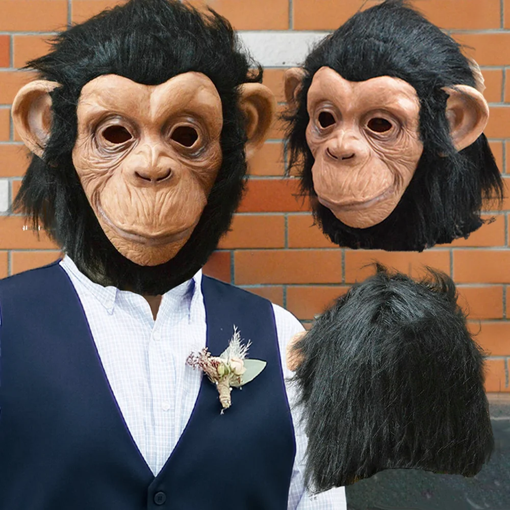 

Realistic Monkey Latex Masks Headgear Baboon Orangutan Ape Gorilla Cosplay Halloween Full Face Hood Animal Adult Pub Party Props