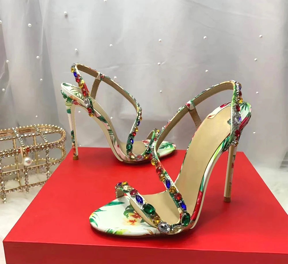 Женские босоножки из натуральной кожи, разноцветные дизайнерские туфли-лодочки на высоком тонком каблуке с кристаллами и принтом, 2022
Женские босоножки из натуральной кожи, разноцветные дизайнерские туфли-лодочки на высоком тонком каблуке с кристаллами и принтом, 2022
