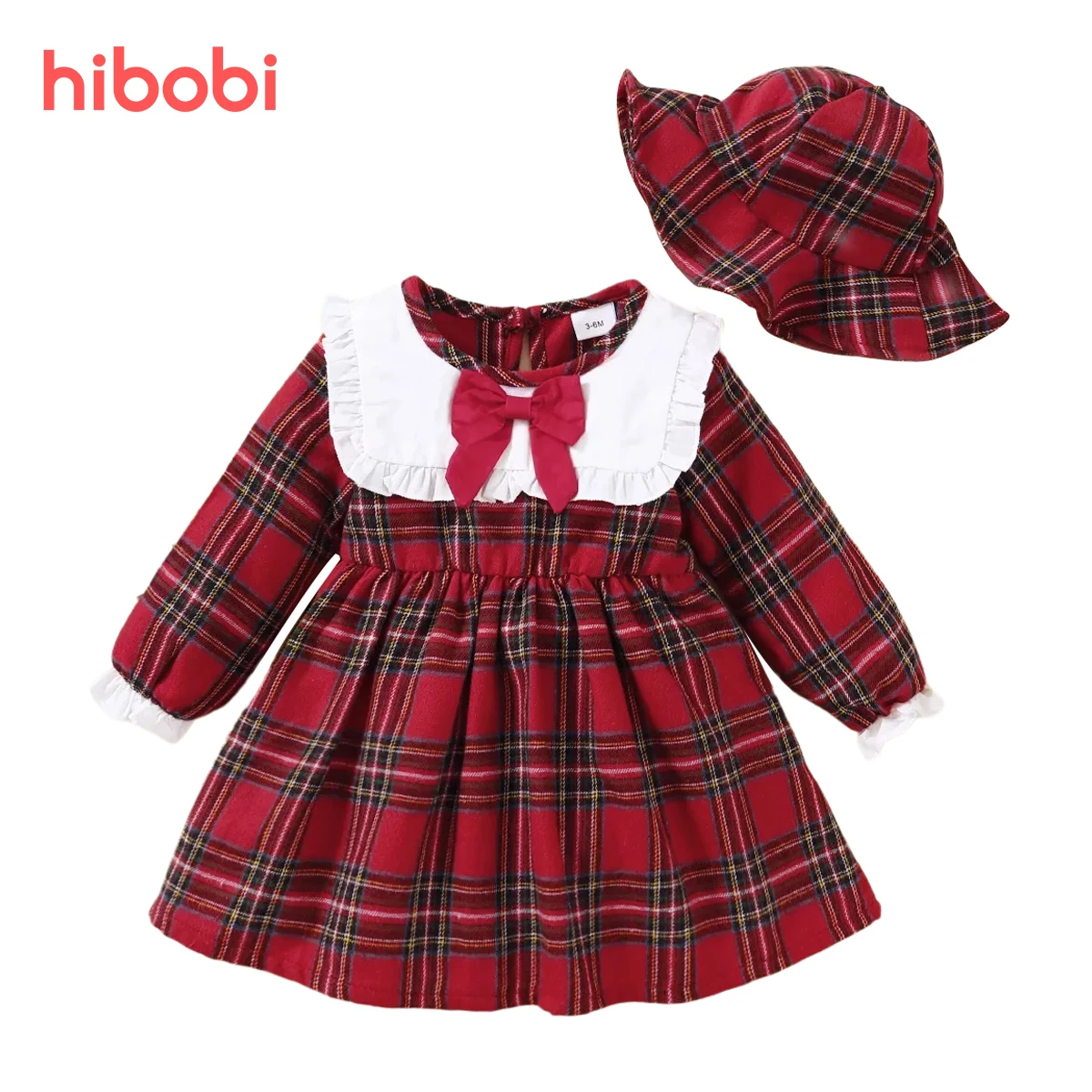 

hibobi 2pcs Baby Girl Dress Set Knee Length Dresses Long Sleeve Bowknot Decor Dress with Hat For Infant Baby Girls Clothes